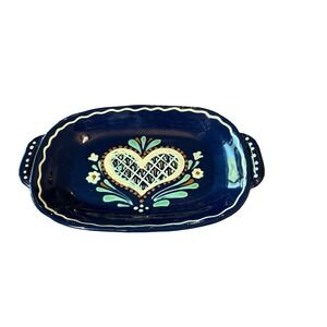 Vintage Studio Art‎ Pottery Hand-painted Heart Floral Tray 9"L x 5.25"W Cottage